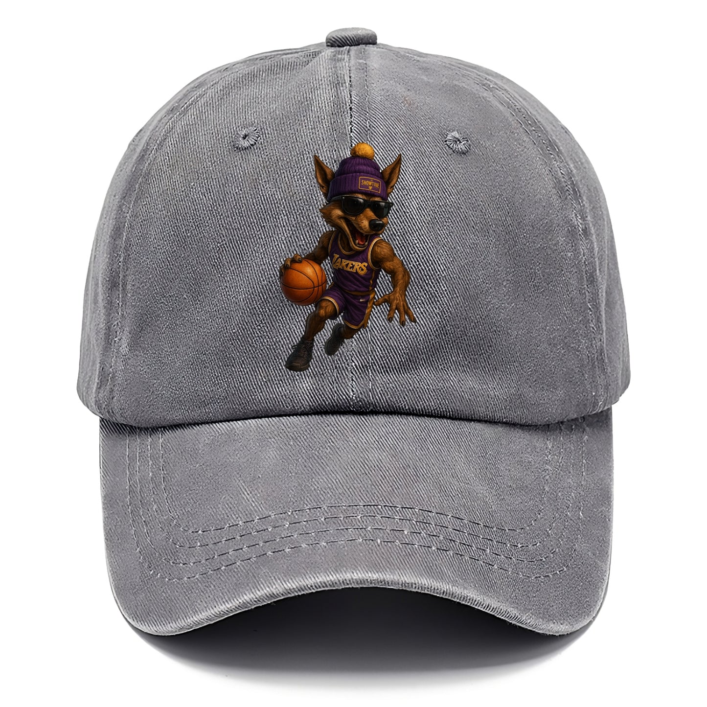 Hollywood Coyote wearing Lakers beanie with Showtime patch and wayfarer sunglasses - Classic Cap - Urban Haze(Grey)