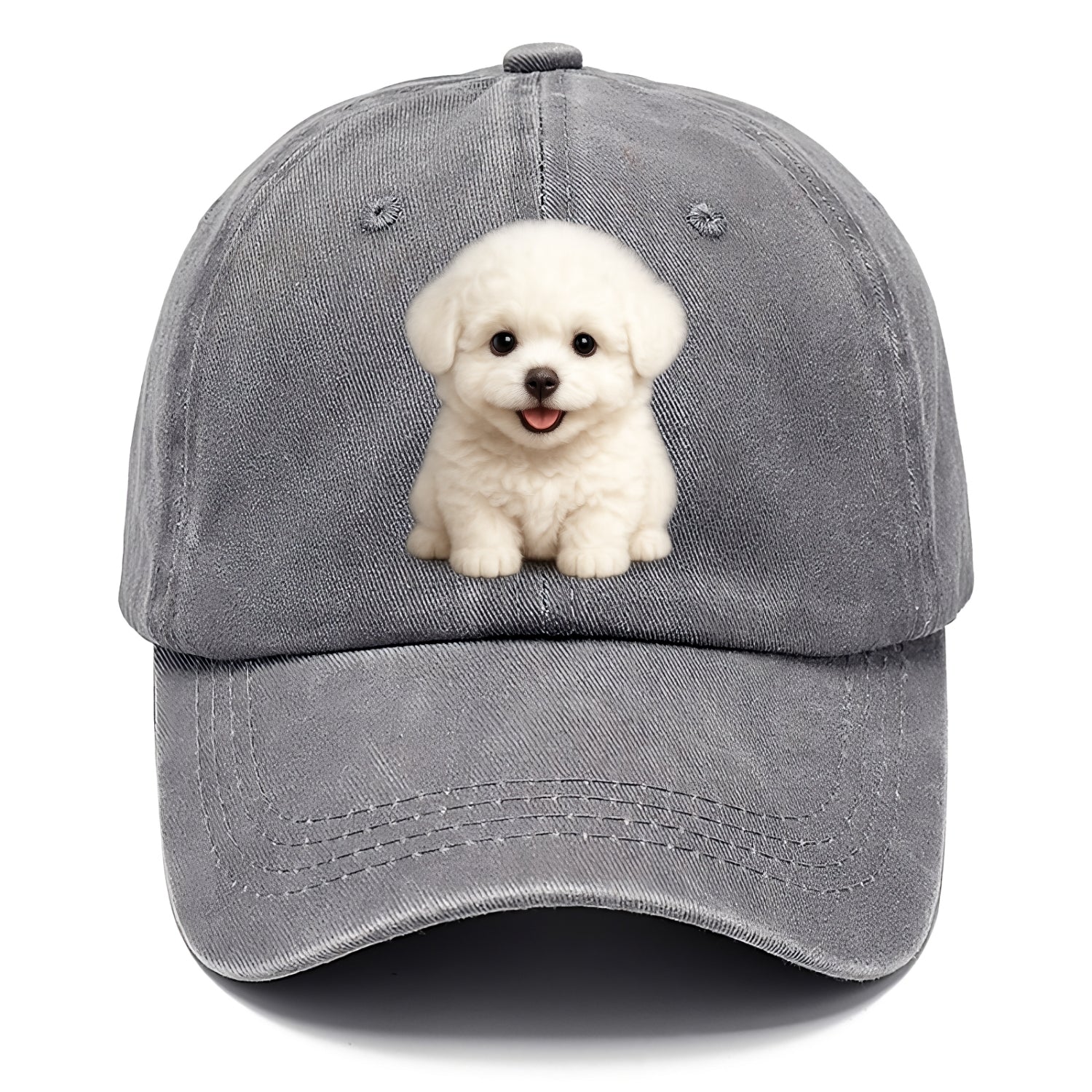 Baby Bichon Frise Puppy - white puffy cloud, dark eyes, happy expression, - Classic Cap - Urban Haze(Grey)
