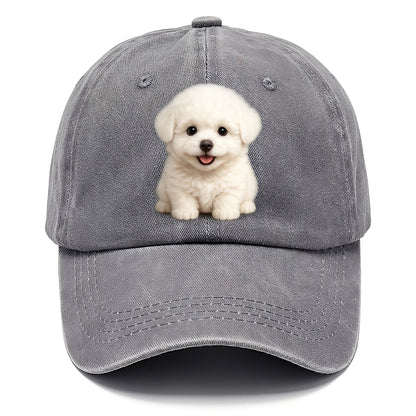 Baby Bichon Frise Puppy - white puffy cloud, dark eyes, happy expression, - Classic Cap - Urban Haze(Grey)
