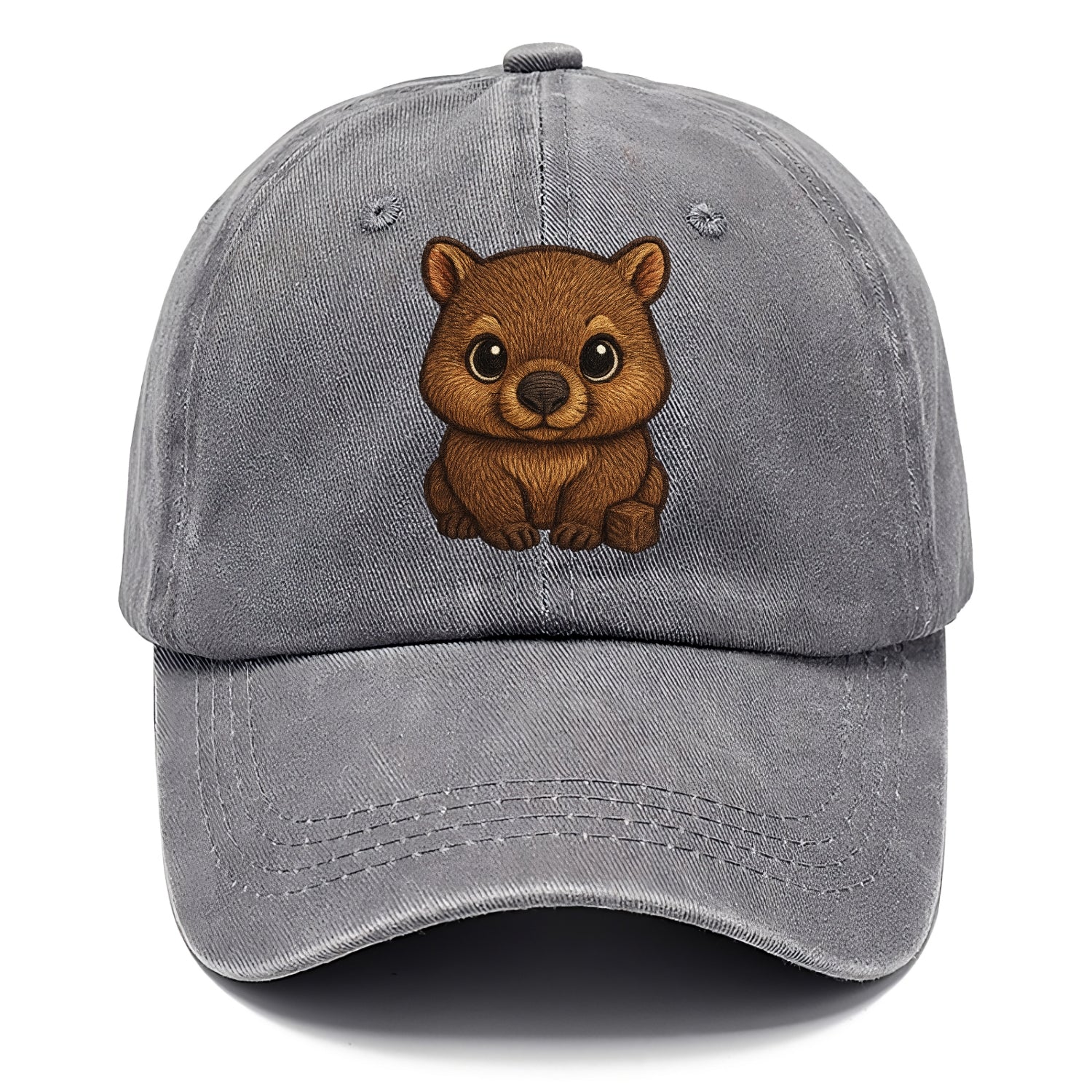Baby Wombat - brown fur, square nose, small ears, dark eyes, front-facing, cube poop - Classic Cap - Urban Haze(Grey)