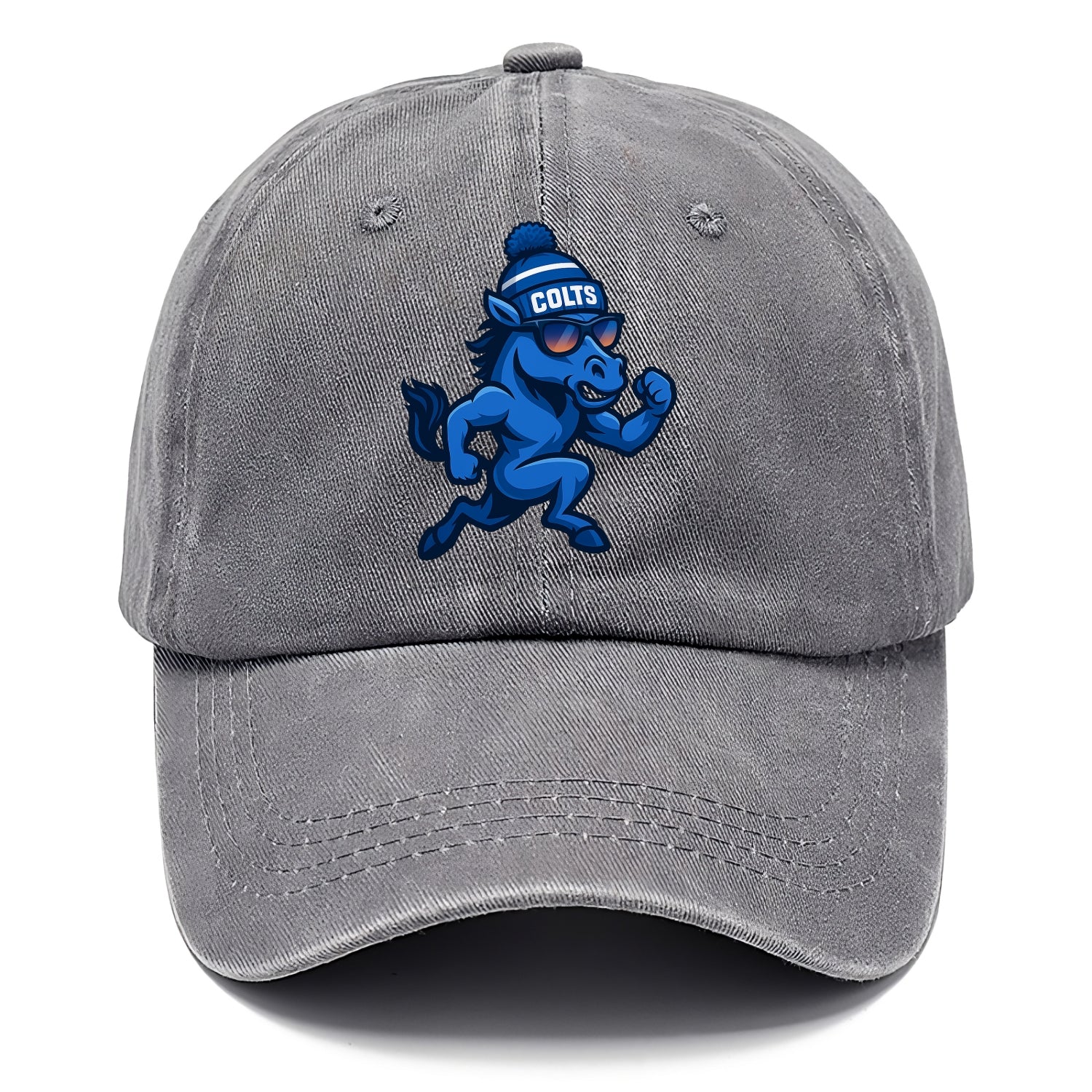 Indianapolis Colt Horse wearing Colts blue and white beanie with pom pom and wayfarer - Classic Cap - Urban Haze(Grey)