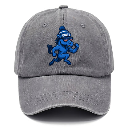 Indianapolis Colt Horse wearing Colts blue and white beanie with pom pom and wayfarer - Classic Cap - Urban Haze(Grey)