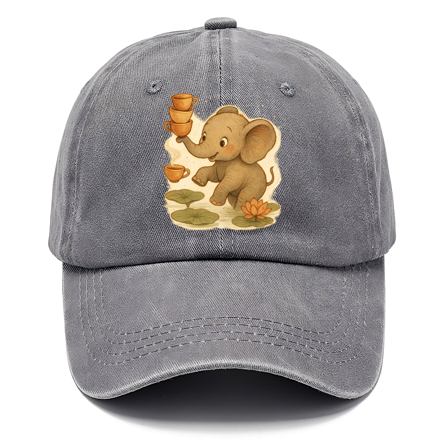 Elephant balancing teacups during a floating tea ceremony beside lotus ponds - Classic Cap - Urban Haze(Grey)