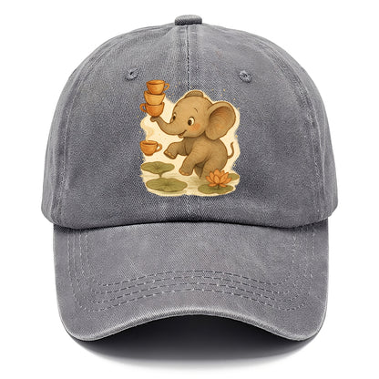 Elephant balancing teacups during a floating tea ceremony beside lotus ponds - Classic Cap - Urban Haze(Grey)