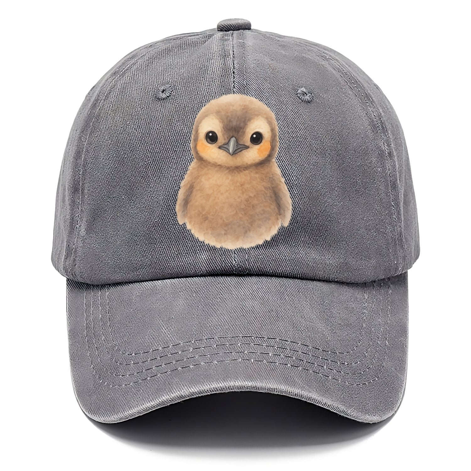 Baby King Penguin - orange cheek patches, fluffy brown, large eyes, front-facing, - Classic Cap - Urban Haze(Grey)