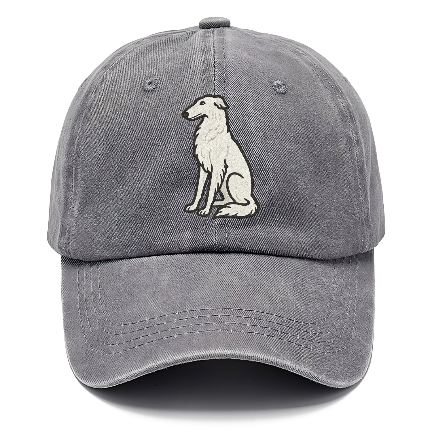 Borzoi - White embroidered sitting pose - Classic Cap - Urban Haze(Grey)