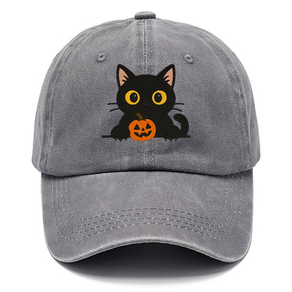 Midnight the black cat wearing round spectacles while studying the viewer. - Classic Cap - Urban Haze(Grey)