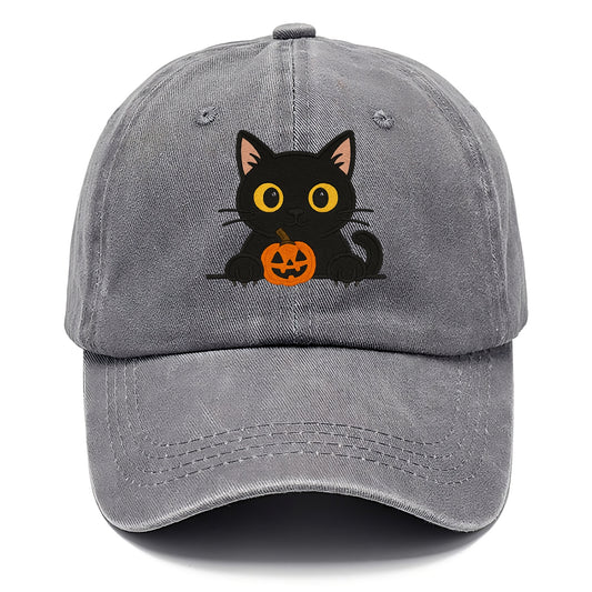 Midnight the black cat wearing round spectacles while studying the viewer. - Classic Cap - Urban Haze(Grey)