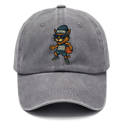 French Quarter Cat wearing Pelicans beanie with Mardi Gras patch and wayfarer - Classic Cap - Urban Haze(Grey)