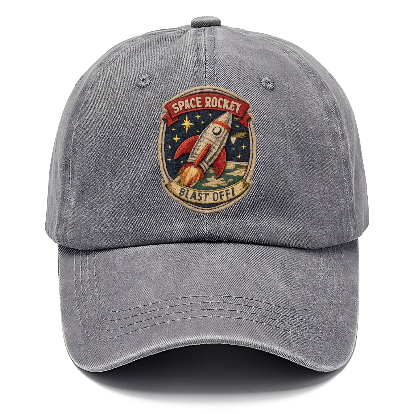 RETRO ROCKET - 1950s space rocket in silver and red , atomic age - Classic Cap - Urban Haze(Grey)
