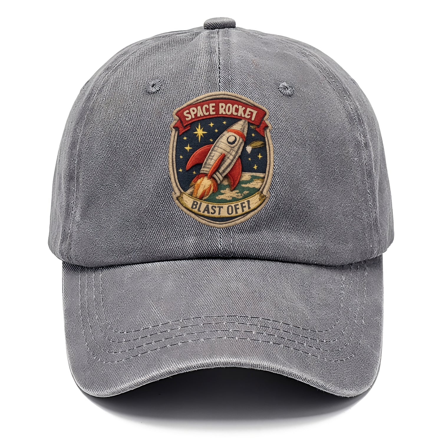 RETRO ROCKET - 1950s space rocket in silver and red , atomic age - Classic Cap - Urban Haze(Grey)