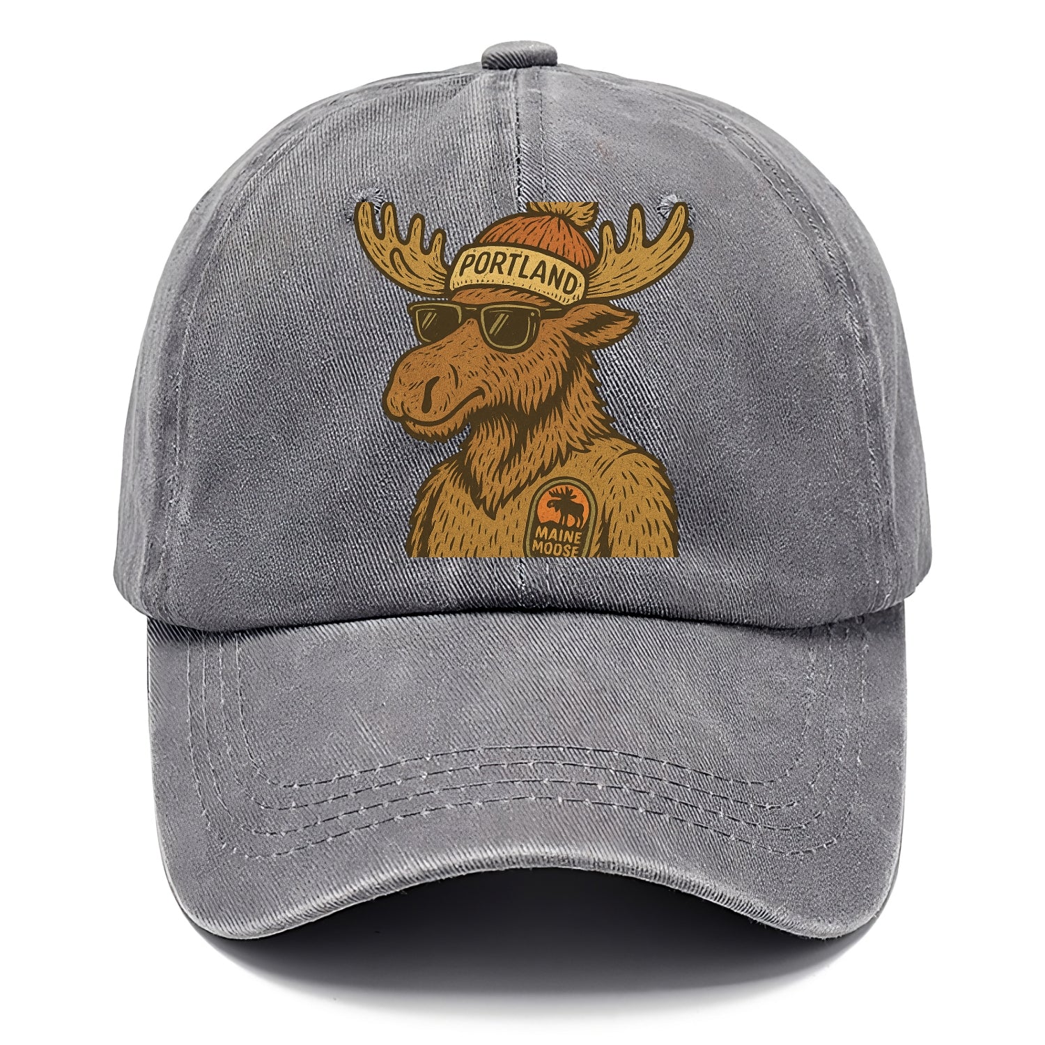 Maine Moose wearing Portland beanie with pom pom and wayfarer sunglasses - Classic Cap - Urban Haze(Grey)
