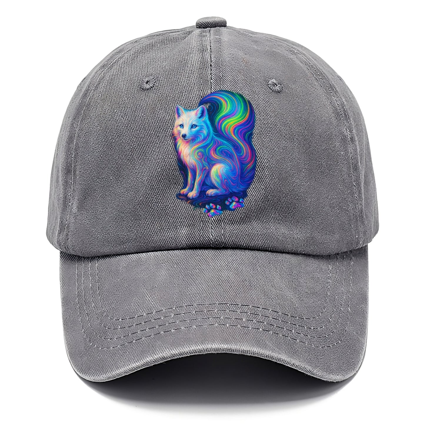 Graceful arctic fox with tail streaming aurora colors, white fur with prismatic - Classic Cap - Urban Haze(Grey)