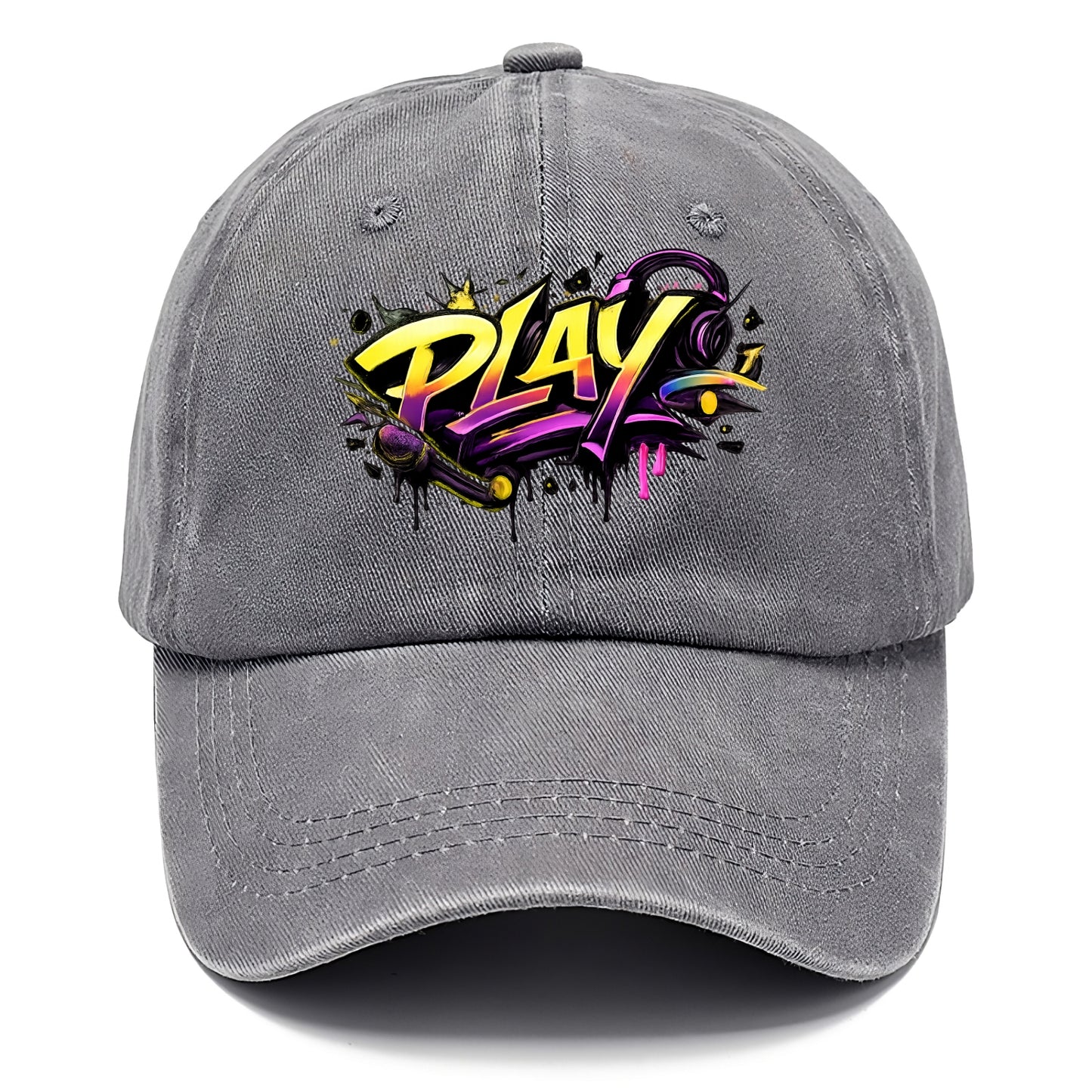 Bold typography design - "PLAY" - creative expression, musical performance - Classic Cap - Urban Haze(Grey)