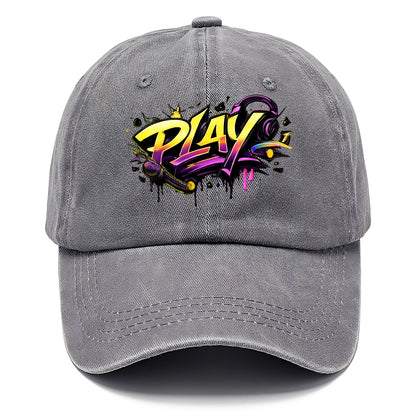 Bold typography design - "PLAY" - creative expression, musical performance - Classic Cap - Urban Haze(Grey)