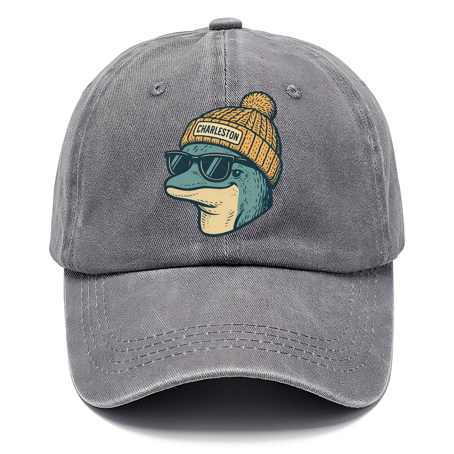 Charleston Dolphin wearing Charleston beanie with pom pom and wayfarer sunglasses - Classic Cap - Urban Haze(Grey)