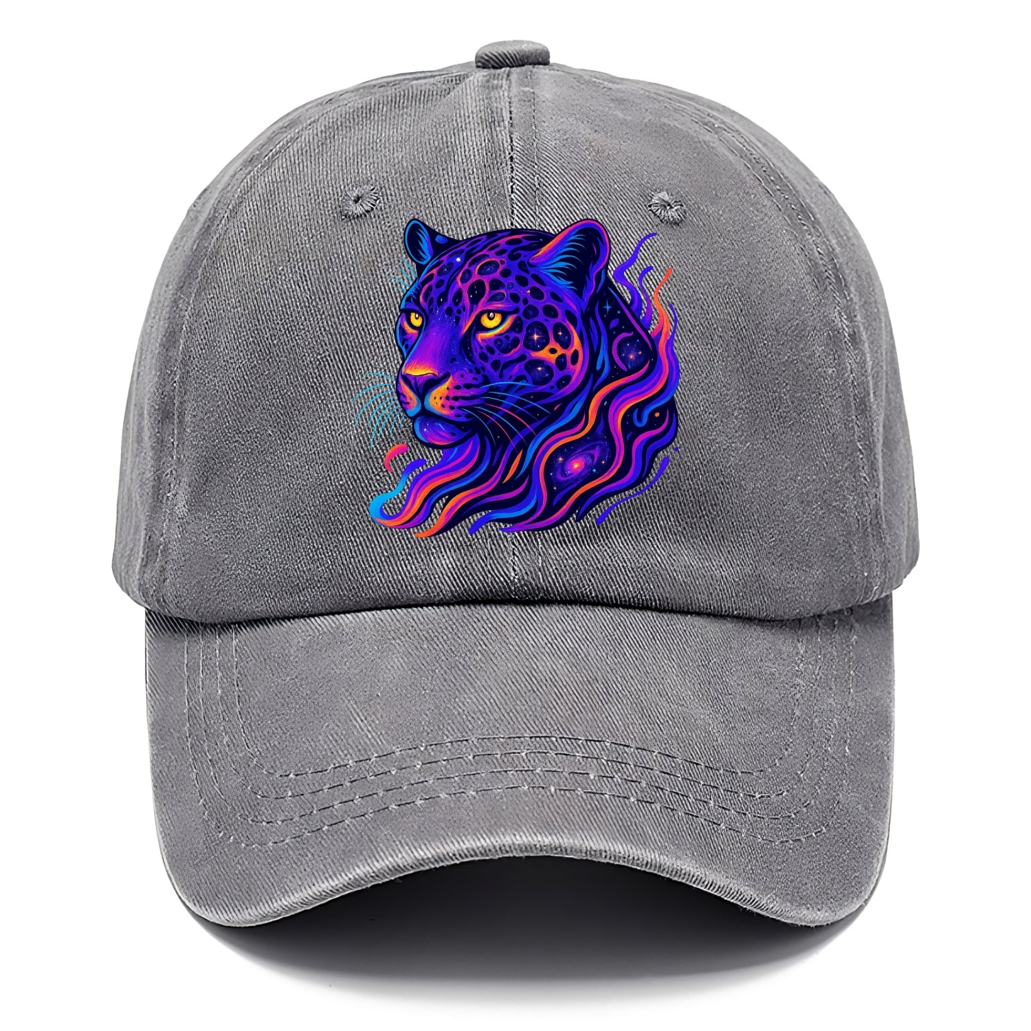 Powerful jaguar with rosettes containing miniature galaxies, cosmic purple and orange - Classic Cap - Urban Haze(Grey)