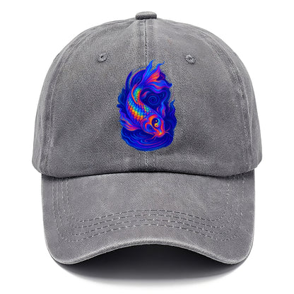 Sacred koi with scales reflecting rainbow prisms, yin-yang patterns in cosmic colors, - Classic Cap - Urban Haze(Grey)