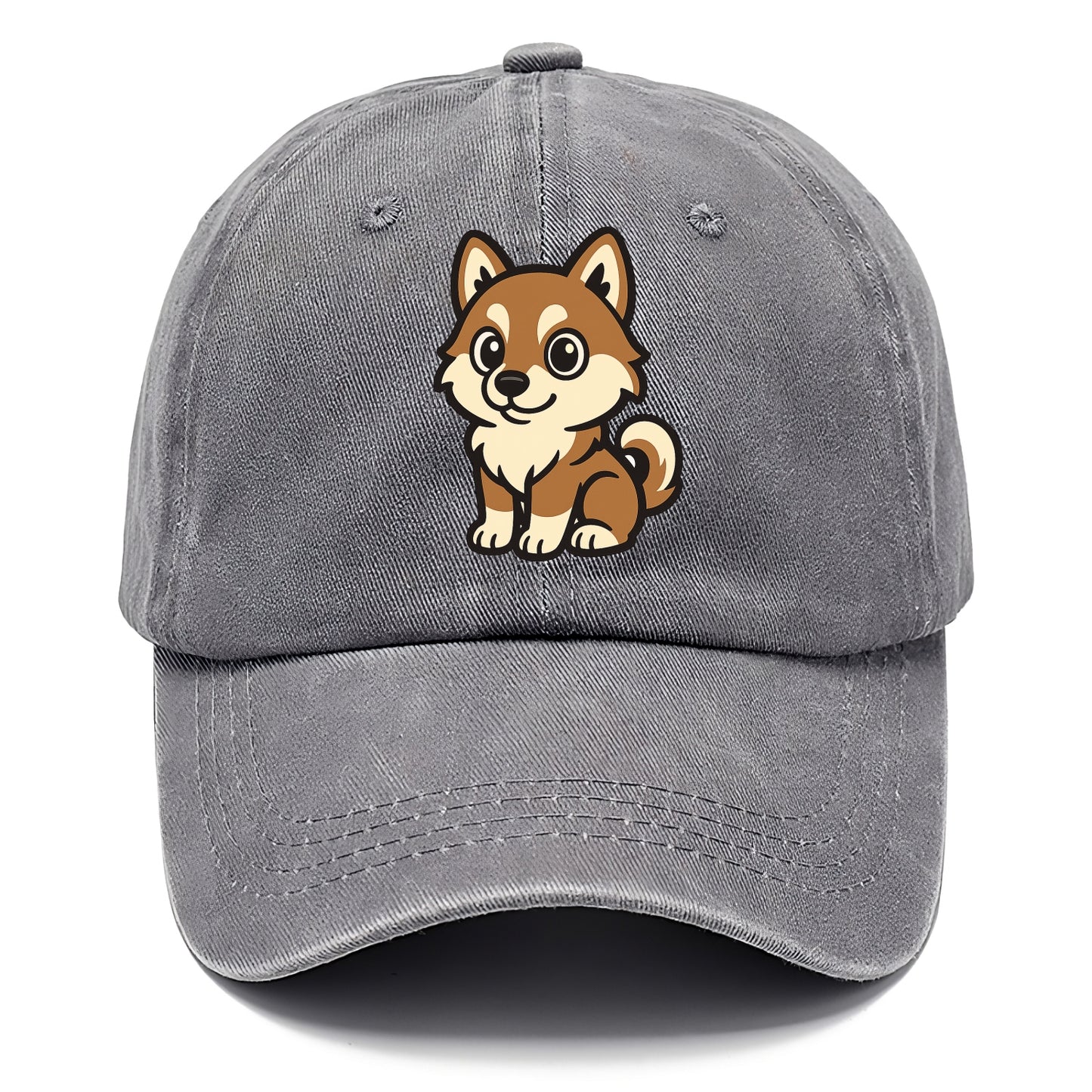 Pomsky - Pomeranian-Husky mix sitting pose - Classic Cap - Urban Haze(Grey)