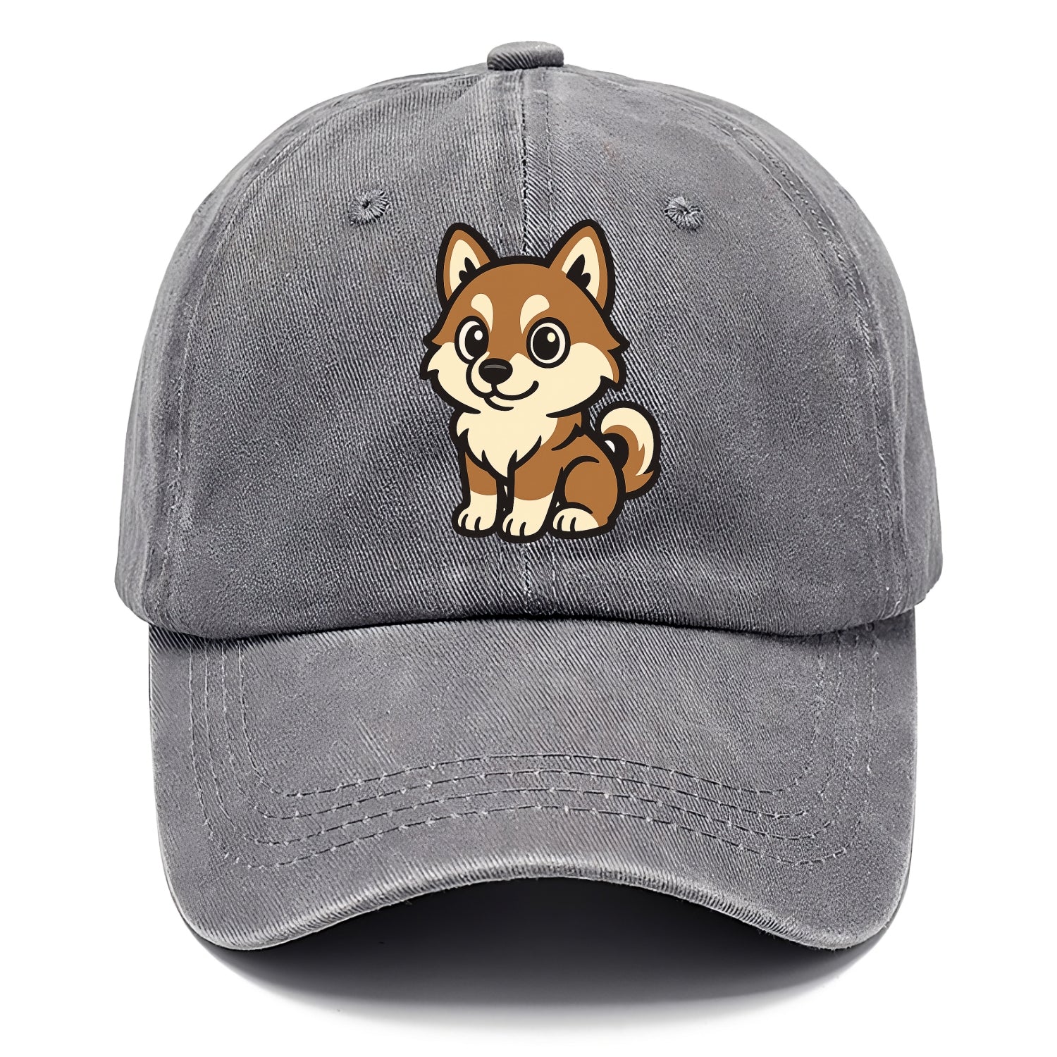 Pomsky - Pomeranian-Husky mix sitting pose - Classic Cap - Urban Haze(Grey)