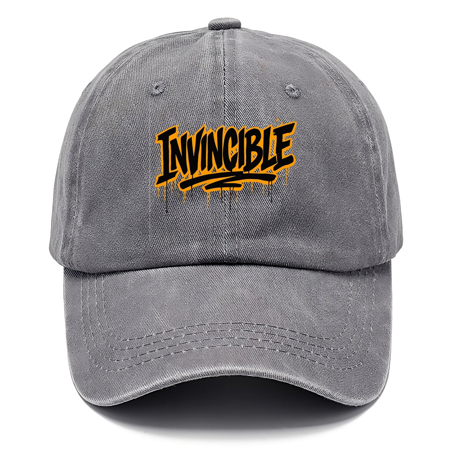 Bold typography design - "INVINCIBLE" - cannot be defeated, unconquerable - Classic Cap - Urban Haze(Grey)