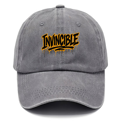 Bold typography design - "INVINCIBLE" - cannot be defeated, unconquerable - Classic Cap - Urban Haze(Grey)