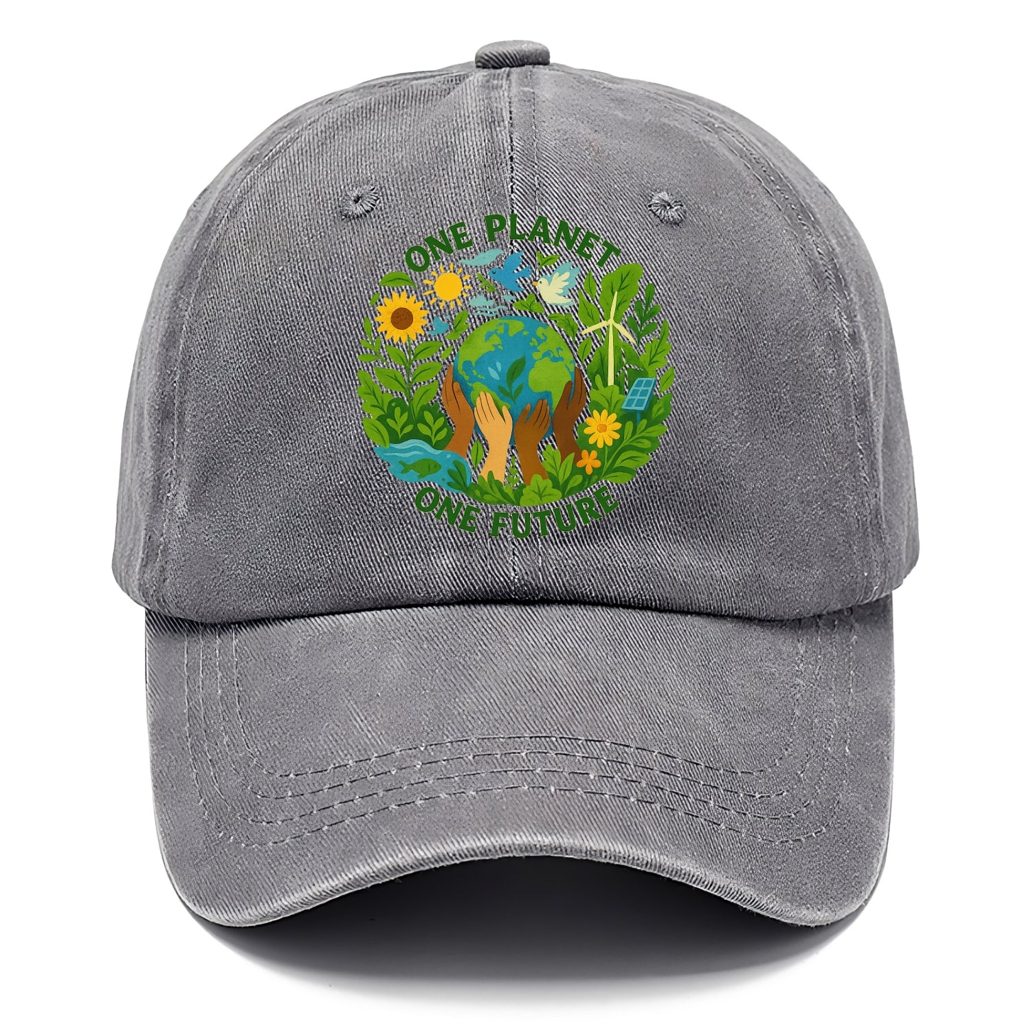 Globe surrounded by hands of all colors working together - "One Planet, One Future" - - Classic Cap - Urban Haze(Grey)