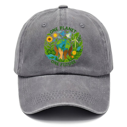 Globe surrounded by hands of all colors working together - "One Planet, One Future" - - Classic Cap - Urban Haze(Grey)