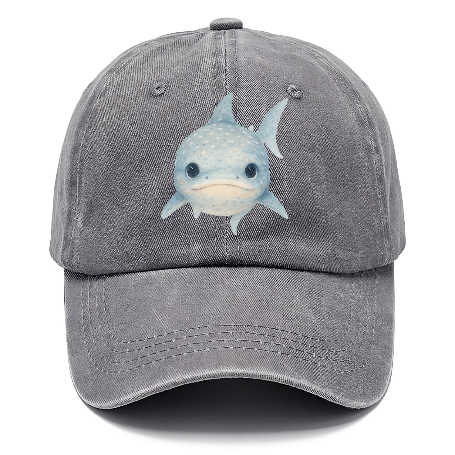 Baby Whale Shark - spotted blue-gray, wide mouth closed, tiny eyes, front-facing, - Classic Cap - Urban Haze(Grey)