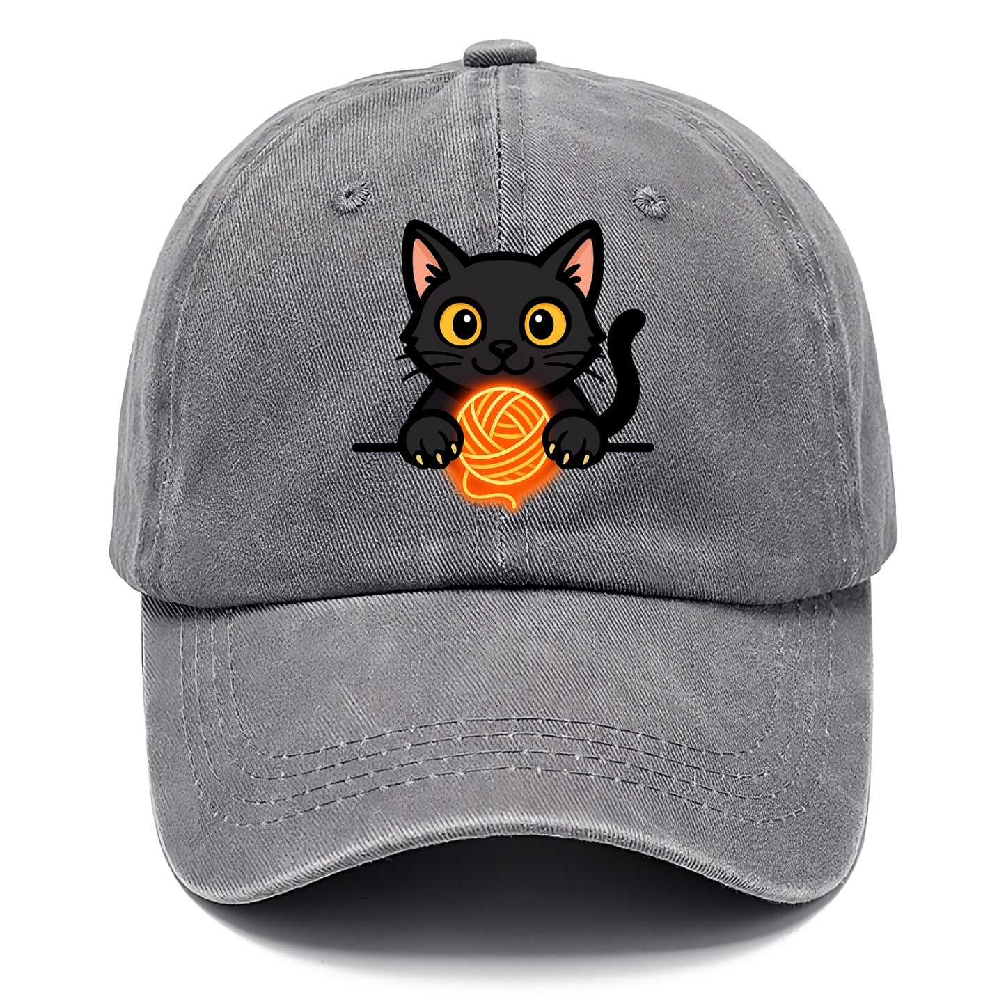 Midnight the black cat popping out of a gift box lid with ribbon trails. - Classic Cap - Urban Haze(Grey)