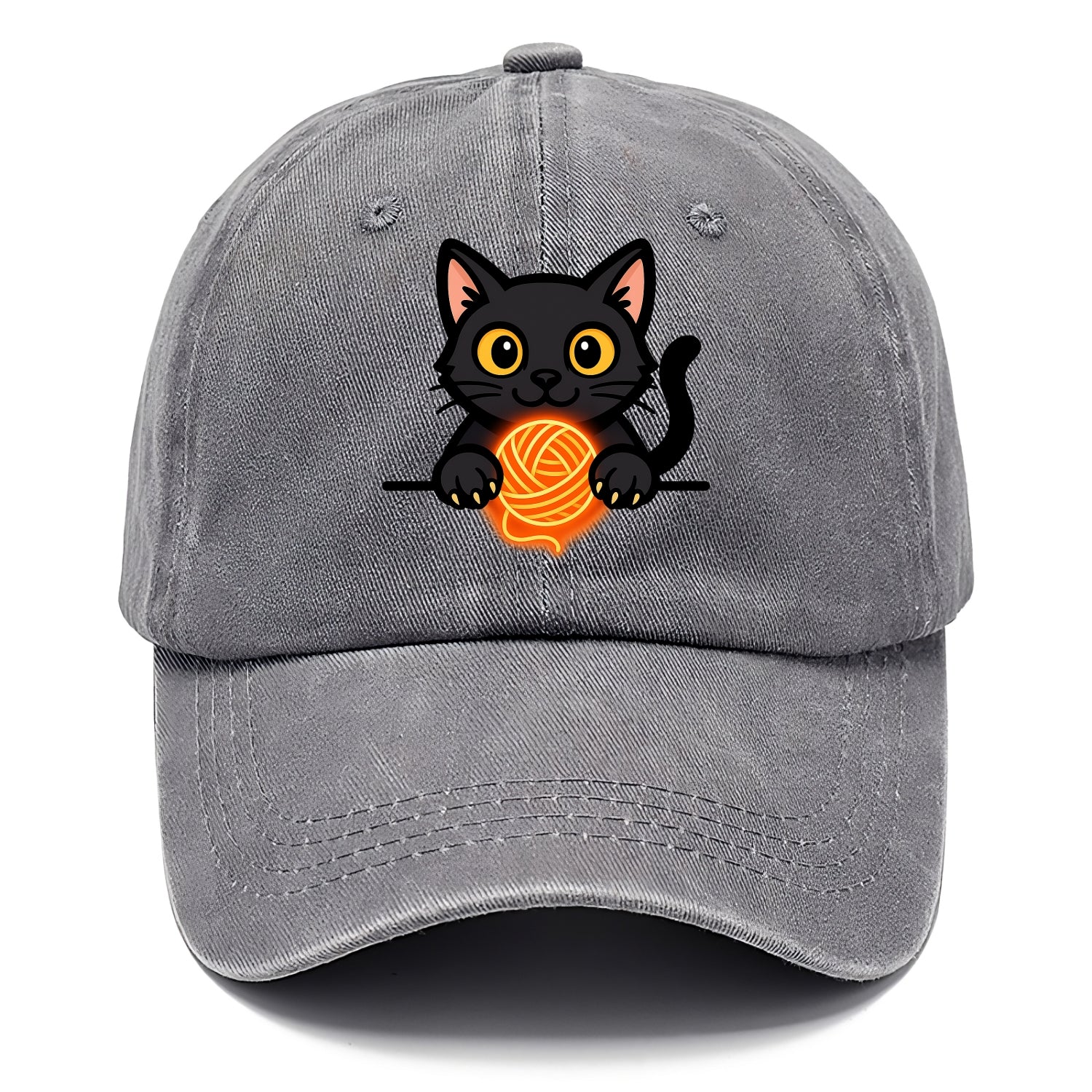 Midnight the black cat popping out of a gift box lid with ribbon trails. - Classic Cap - Urban Haze(Grey)