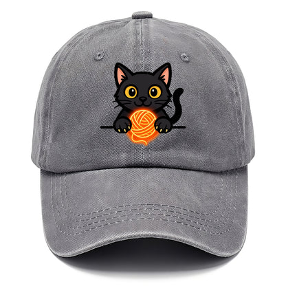 Midnight the black cat popping out of a gift box lid with ribbon trails. - Classic Cap - Urban Haze(Grey)