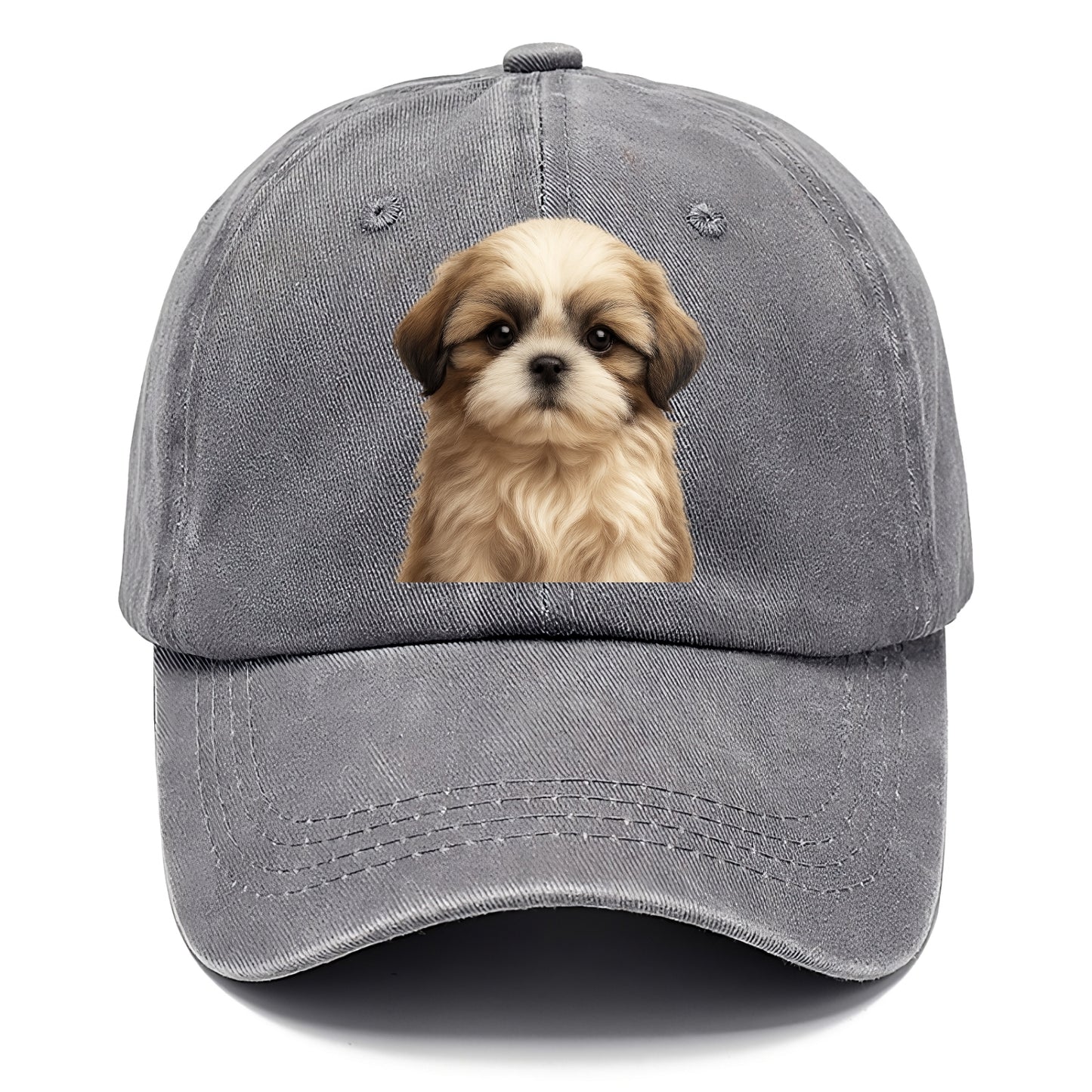 Baby Shih Tzu Puppy - long flowing coat, flat face, big dark eyes, front-facing, - Classic Cap - Urban Haze(Grey)