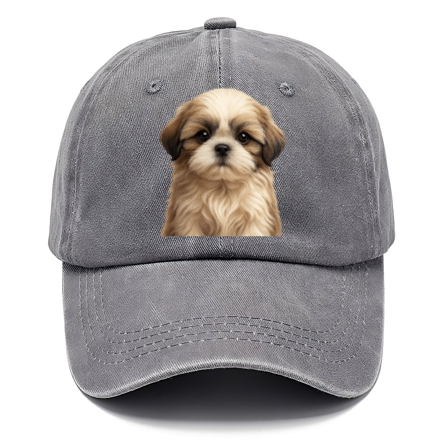 Baby Shih Tzu Puppy - long flowing coat, flat face, big dark eyes, front-facing, - Classic Cap - Urban Haze(Grey)
