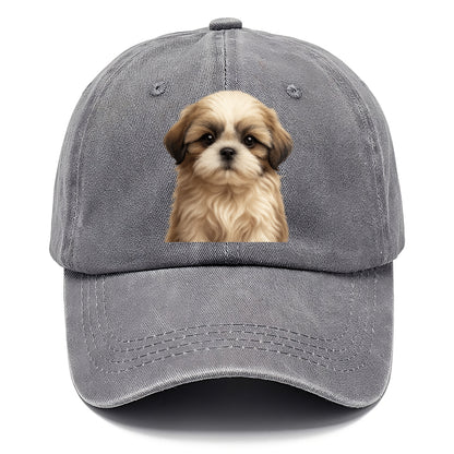 Baby Shih Tzu Puppy - long flowing coat, flat face, big dark eyes, front-facing, - Classic Cap - Urban Haze(Grey)