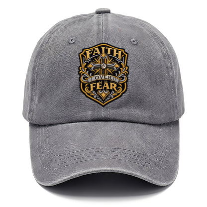 FAITH OVER FEAR - cross with text in gold , spiritual strength - Classic Cap - Urban Haze(Grey)