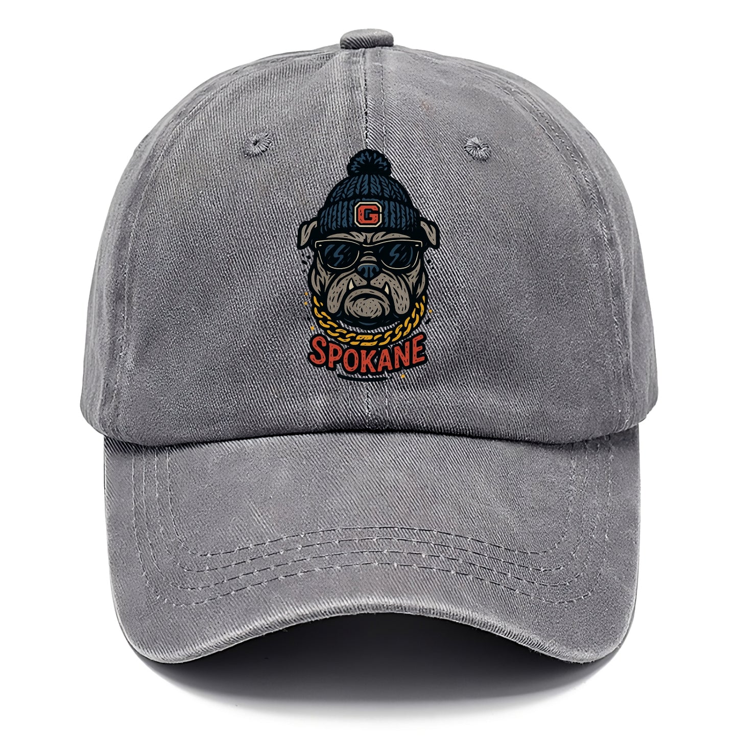 Spokane Bulldog wearing Gonzaga beanie with G patch - Classic Cap - Urban Haze(Grey)