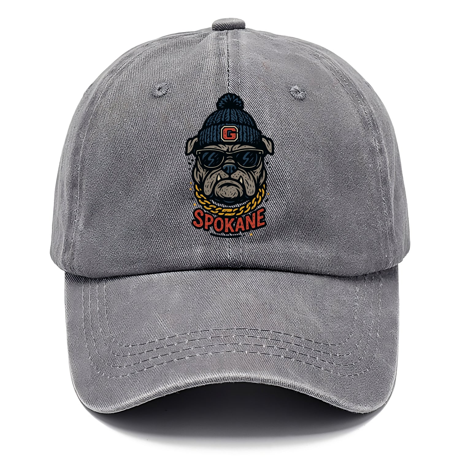 Spokane Bulldog wearing Gonzaga beanie with G patch - Classic Cap - Urban Haze(Grey)