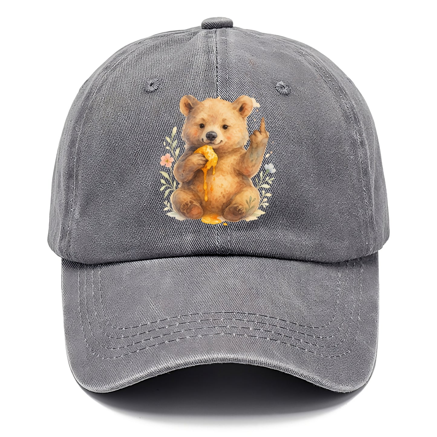 chubby bear cub eating dripping honey, sticky paw up with middle finger - Classic Cap - Urban Haze(Grey)