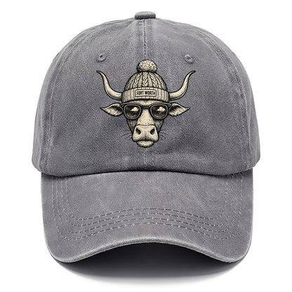 Fort Worth Longhorn wearing Fort Worth beanie with pom pom and wayfarer sunglasses - Classic Cap - Urban Haze(Grey)