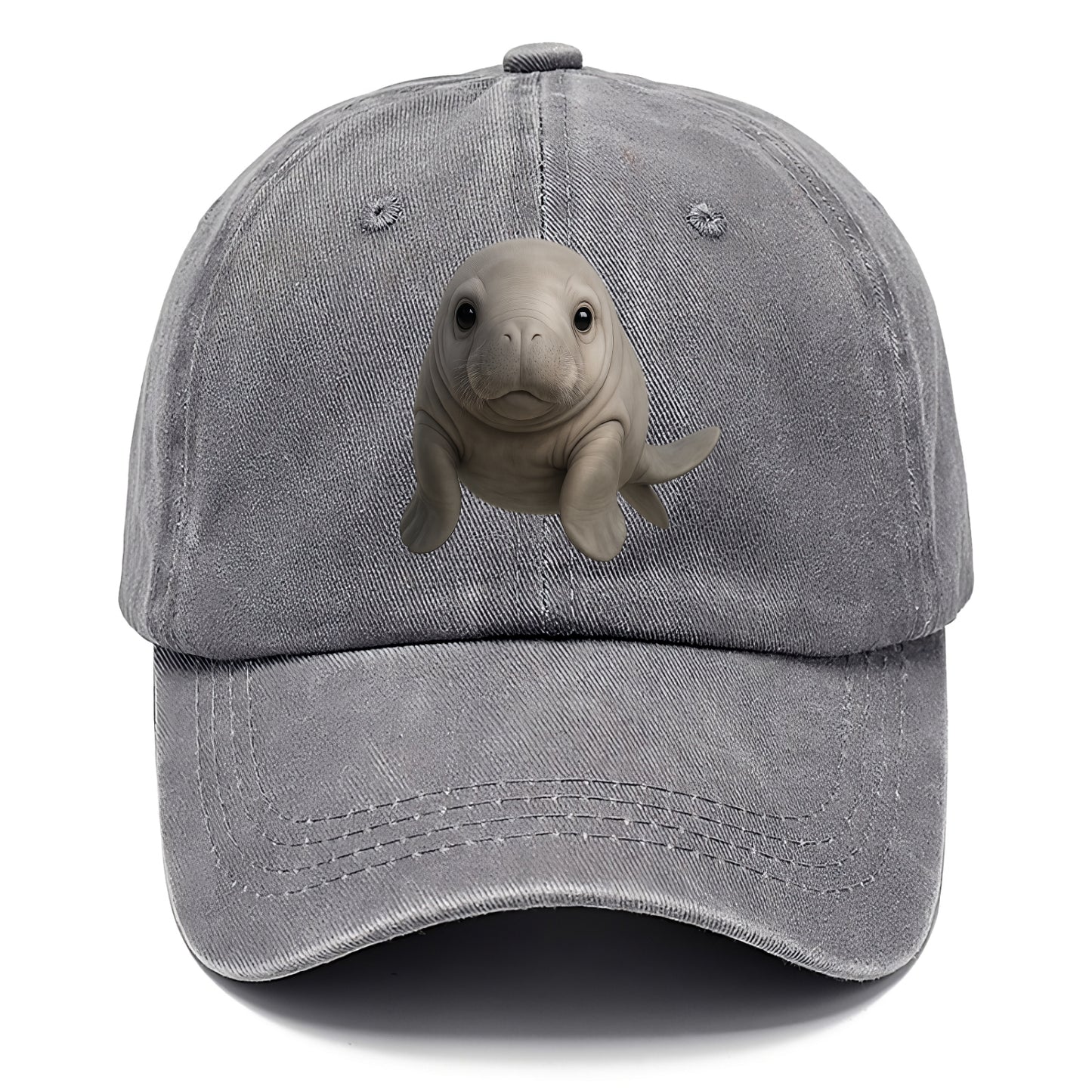 Baby Dugong - gray with paddle tail, gentle expression, whiskers, front-facing, sweet - Classic Cap - Urban Haze(Grey)