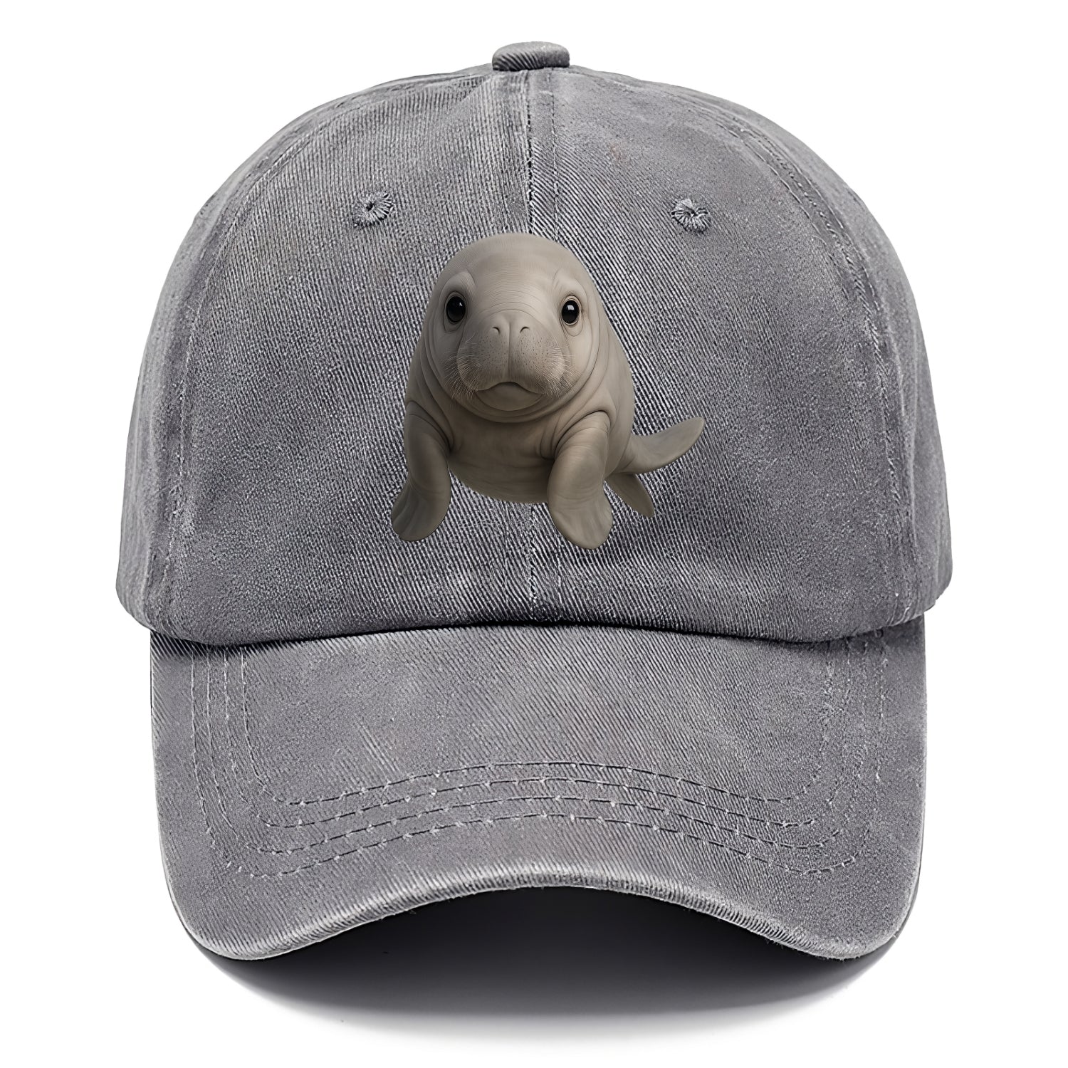 Baby Dugong - gray with paddle tail, gentle expression, whiskers, front-facing, sweet - Classic Cap - Urban Haze(Grey)