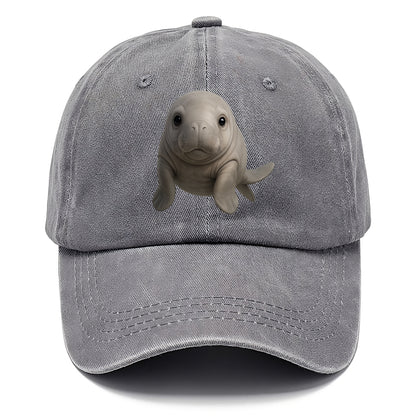 Baby Dugong - gray with paddle tail, gentle expression, whiskers, front-facing, sweet - Classic Cap - Urban Haze(Grey)