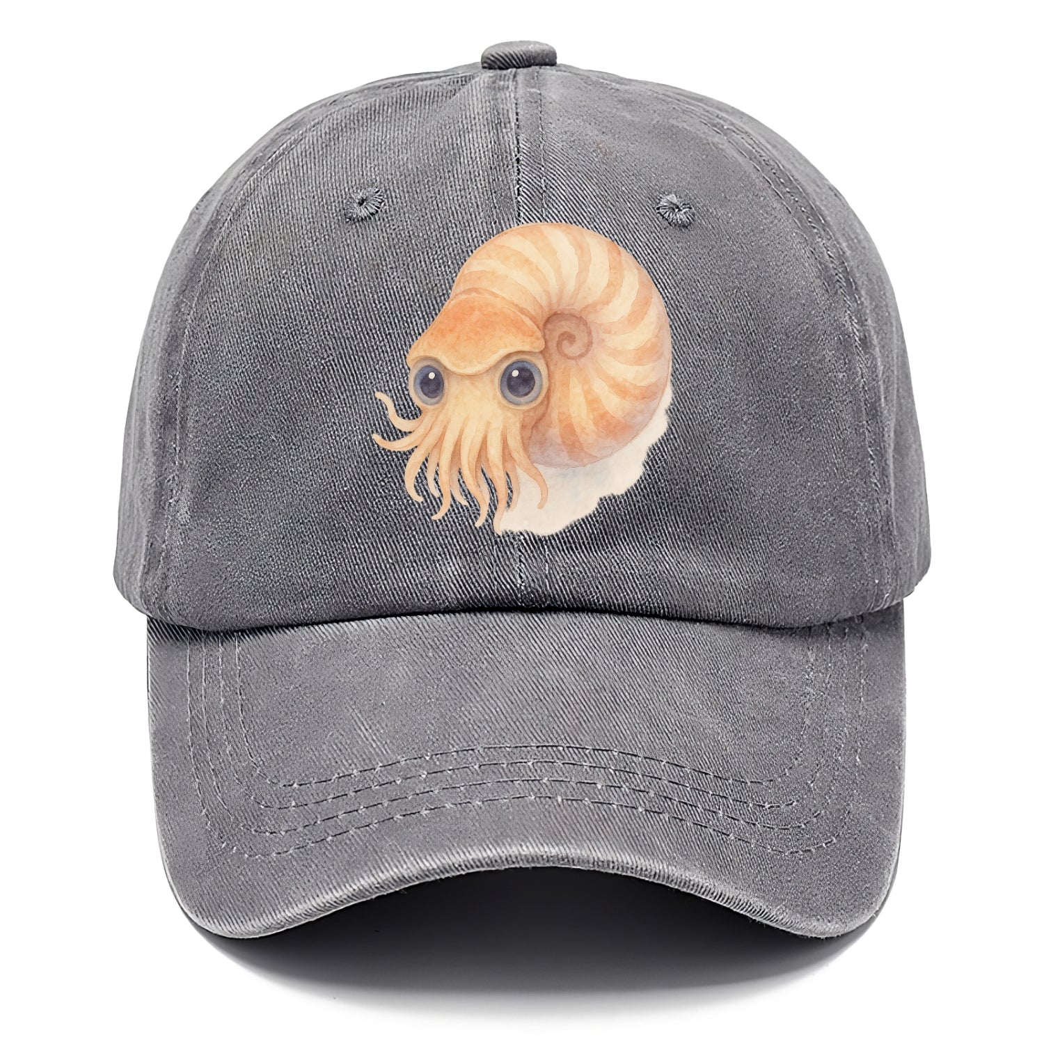 Baby Nautilus - spiral shell, tentacles peeking, ancient eyes, front-facing, living - Classic Cap - Urban Haze(Grey)