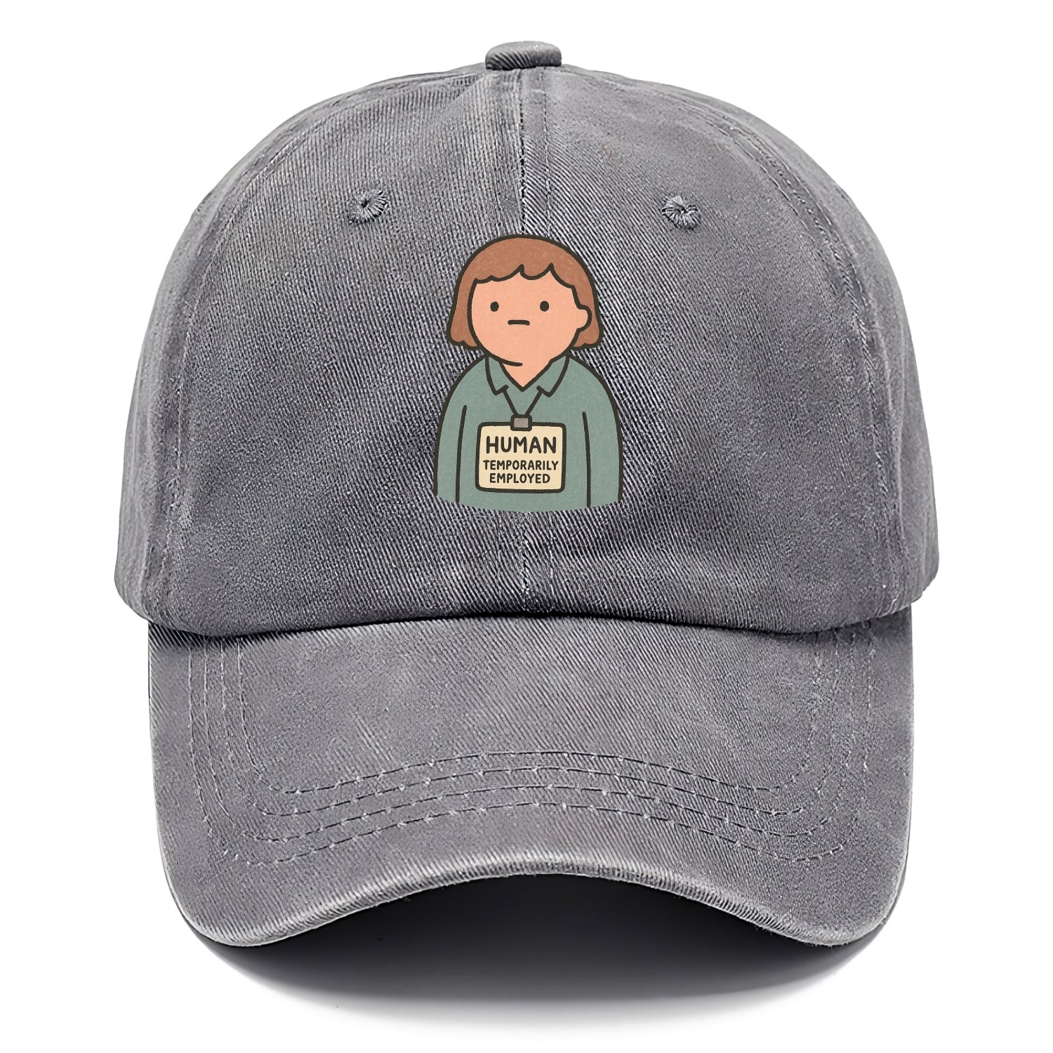 Worker wearing ID badge that says "Human - Temporarily Employed" - existential dread - Classic Cap - Urban Haze(Grey)