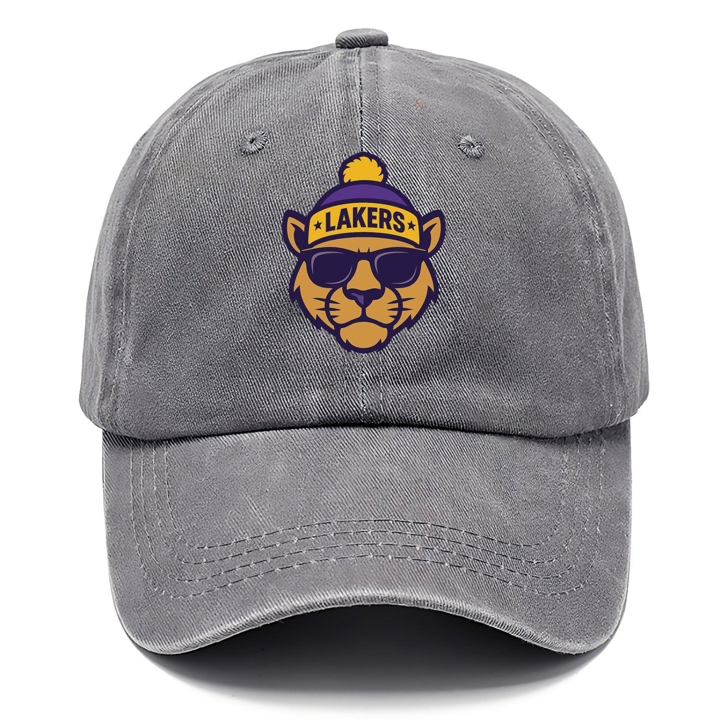 LA Mountain Lion wearing Lakers purple and gold beanie with championship stars and - Classic Cap - Urban Haze(Grey)