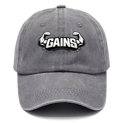 Bold typography design - "GAINS" - muscle growth, progress visible - Classic Cap - Urban Haze(Grey)
