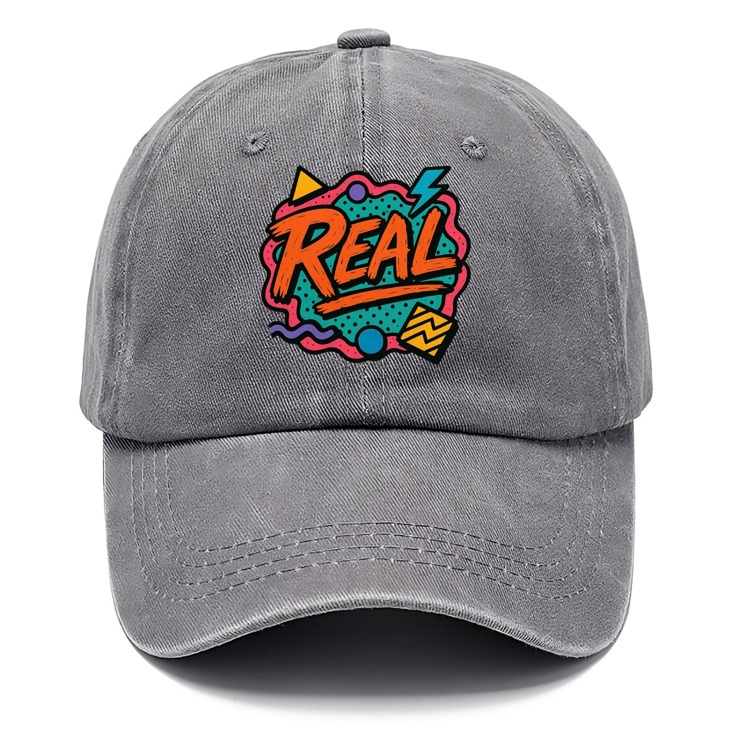 Imperfect brush strokes spelling "Real" - authenticity over perfection, raw and - Classic Cap - Urban Haze(Grey)