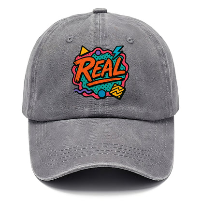 Imperfect brush strokes spelling "Real" - authenticity over perfection, raw and - Classic Cap - Urban Haze(Grey)