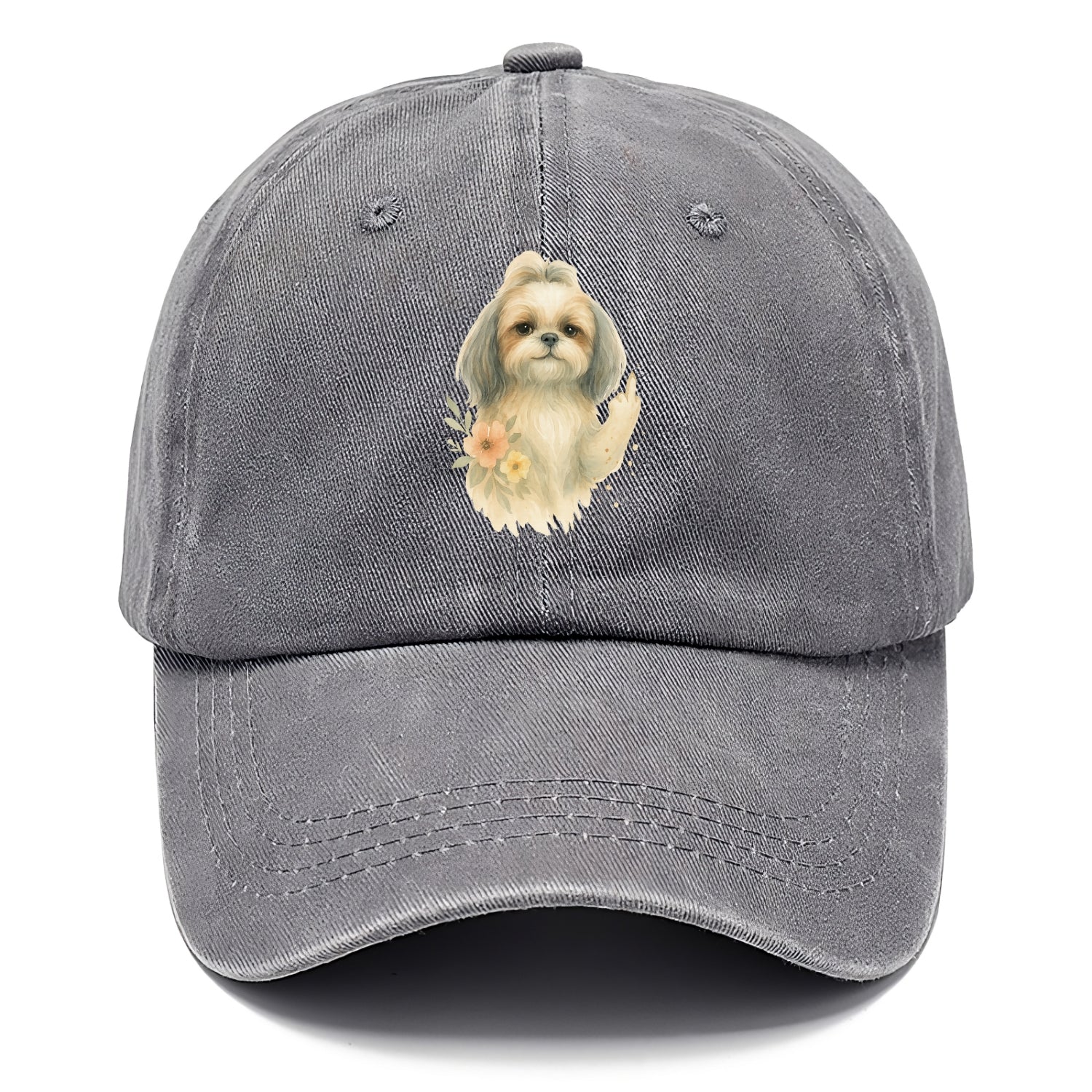 Shih Tzu with long flowing silky hair, tiny paw showing attitude - Classic Cap - Urban Haze(Grey)